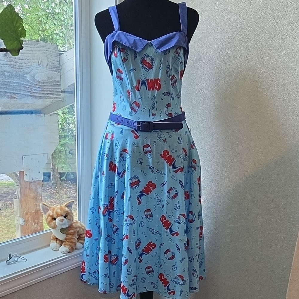 Unique Vintage Jaws  Blue and Red Dress